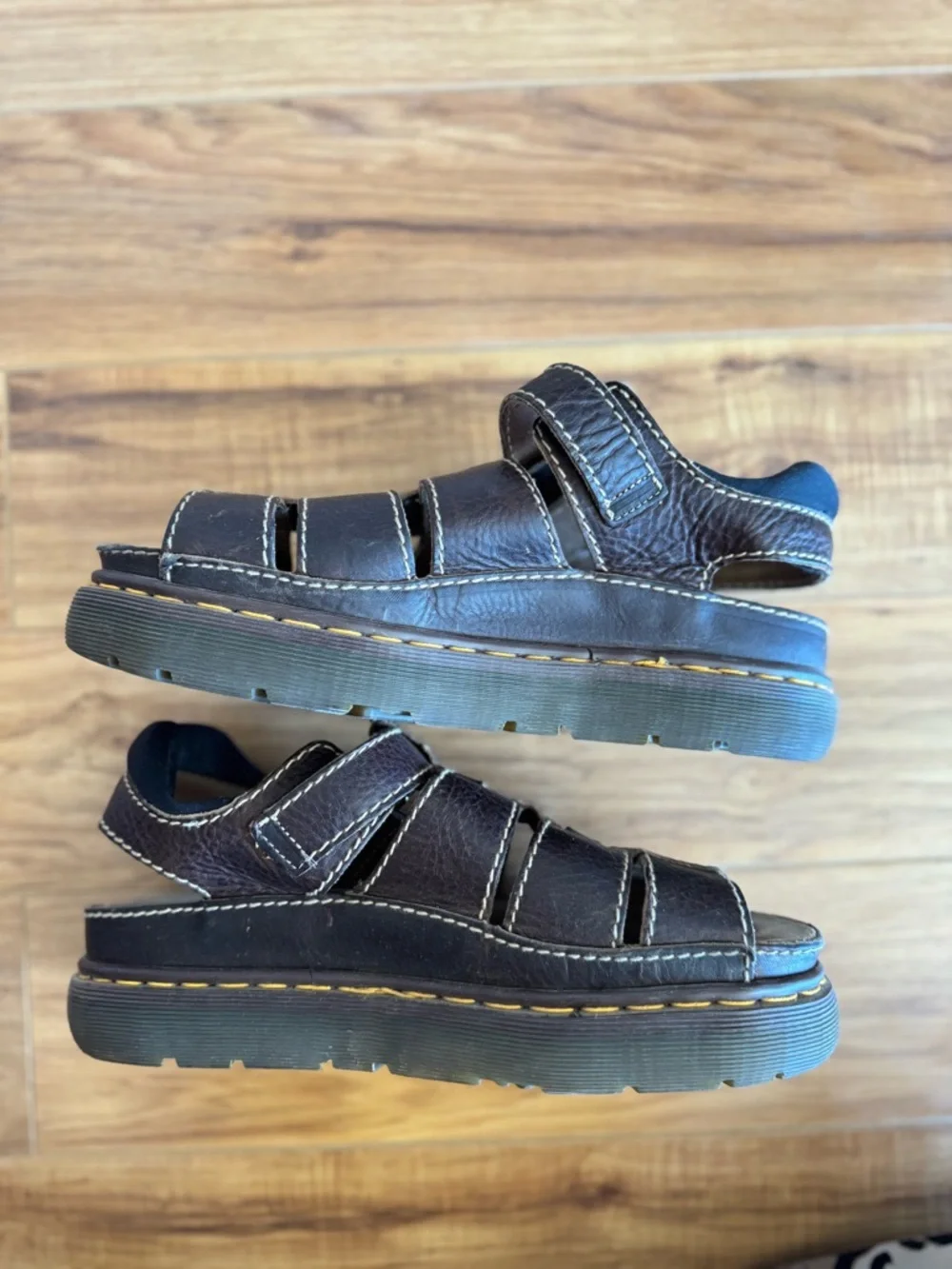 VTG 90s Dr Martens Fisherman Brown Leather Sandals - Chunky Platform Grunge Cage - Picture 6 of 10